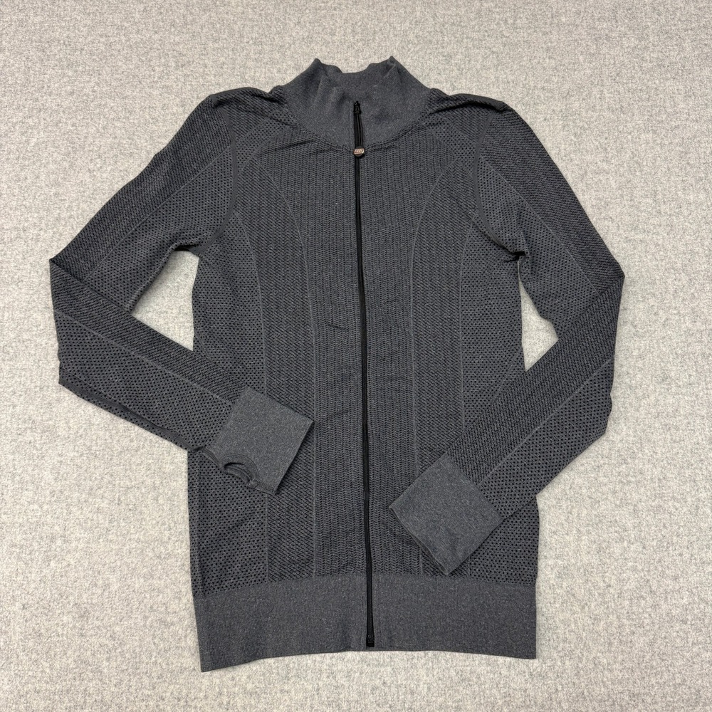Lorna Jane Active Full Zip Jacket XS/S Gray Pointelle Knit Thumbhole Mock Neck